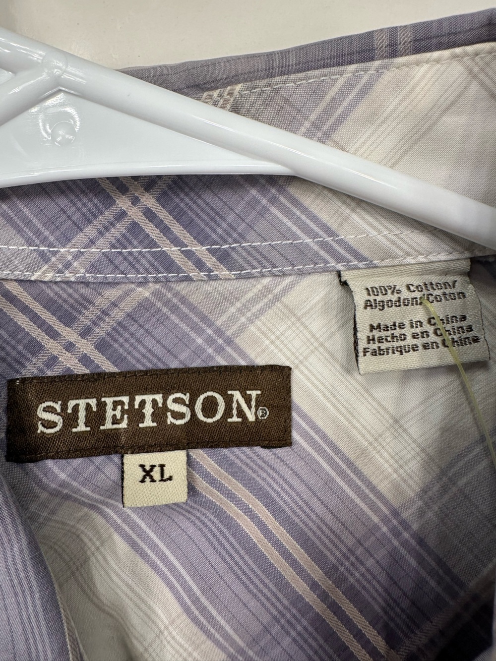 Stetson long-sleeve Purple plaid western shirt pearl snaps, chest pockets, XL - Picture 3 of 3